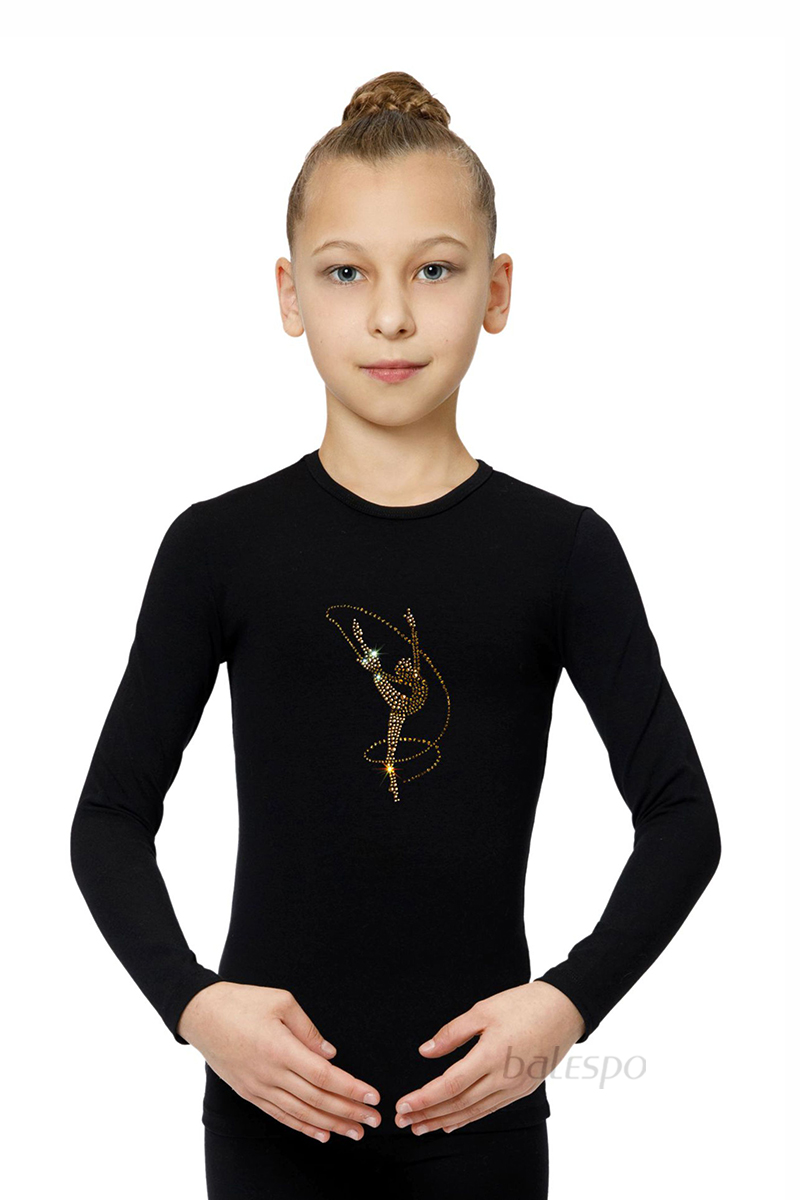 Gymnastické tričko s dlhým rukávom BALESPO BС 220.1-100 so zlatými kamienkami "Gymnastka so stuhou" veľ. 44 (164)