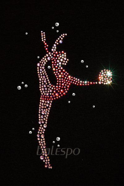 Gymnastické tričko s dlhým rukávom a otvorom na palec BALESPO BС 230.2-100 čierne s ružovými kamienkami "Gymnastka s loptou" veľ. 38 (146)