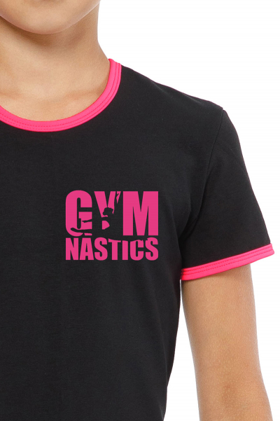 Gymnastické tričko BALESPO RGC 210-100.1 čierne s ružovým lemom a potlačou GYMNASTICS veľ 42 (158)