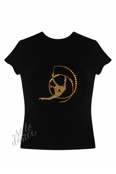 Gymnastické tričko so zlatými kamienkami SOLO FDN650.05 čierne veľ. 122