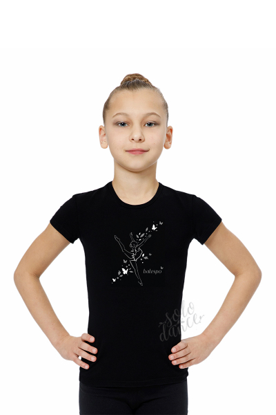 Gymnastické tričko BALESPO BC210-100 čierne so strieborno bielou potlačou veľ. 34 (134)